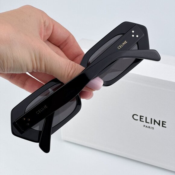 Celine CL40243I 01A BRAND NEW Sunglasses Shiny Black Smoke Rectangle Unisex - Picture 3 of 10